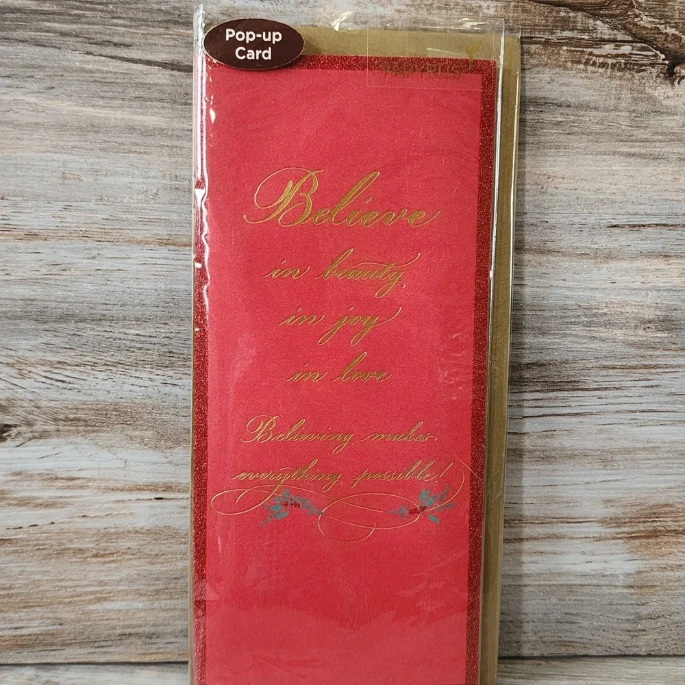 Papyrus Linda Schneider Christmas Pop Up Card 3D Tree Gold Foil Holiday Greeting